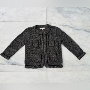 Ann Taylor LOFT Jacket Textured Knit Black Silver Patch Pocket Womens M Classic